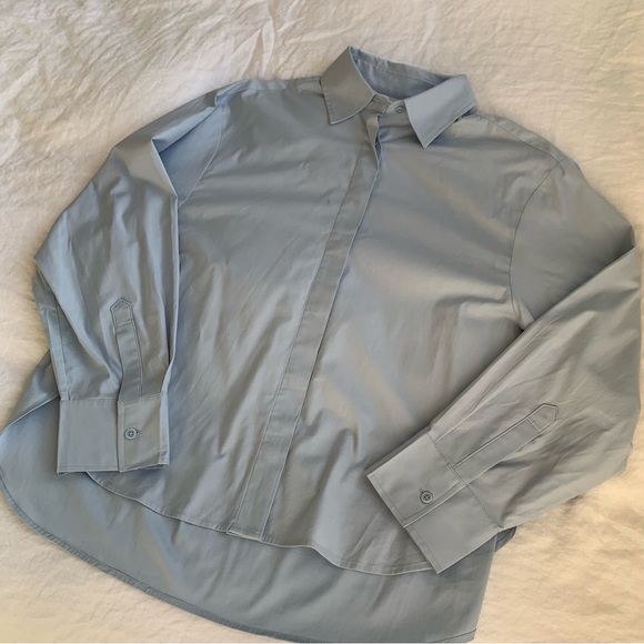 Reformation Andy Oversized Cotton Collar Button Down Up Shirt Top Horizon Blue - Picture 5 of 8